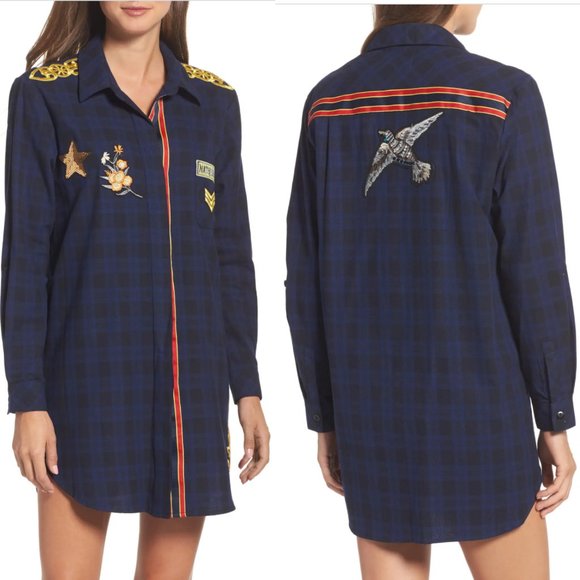 Sam Edelman Patch Embellished Plaid Sleep Shirt - Picture 2 of 14